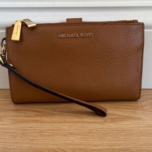 Michael Kors Tan Leather Wristlet with Gold Accents